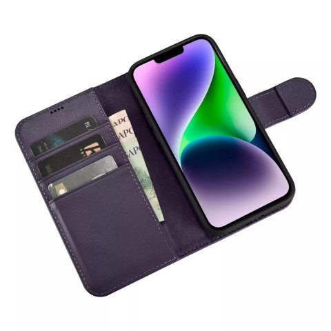 ICarer Etui na telefon iCarer Wallet Case 2in1 do iPhone 14 Plus skórzany pokrowiec z klapką Anti-RFID ciemnofioletowy ICarer Etui na telefon iCarer Wallet Case 2in1 do iPhone 14 Plus skórzany pokrowiec z klapką Anti-RFID ciemnofioletowy