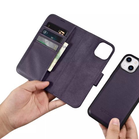 ICarer Etui na telefon iCarer Wallet Case 2in1 do iPhone 14 Plus skórzany pokrowiec z klapką Anti-RFID ciemnofioletowy ICarer Etui na telefon iCarer Wallet Case 2in1 do iPhone 14 Plus skórzany pokrowiec z klapką Anti-RFID ciemnofioletowy