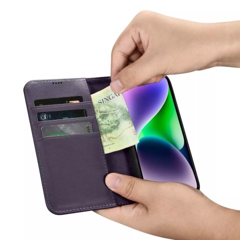 ICarer Etui na telefon iCarer Wallet Case 2in1 do iPhone 14 Plus skórzany pokrowiec z klapką Anti-RFID ciemnofioletowy ICarer Etui na telefon iCarer Wallet Case 2in1 do iPhone 14 Plus skórzany pokrowiec z klapką Anti-RFID ciemnofioletowy
