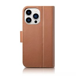 ICarer Etui na telefon iCarer Wallet Case 2in1 do iPhone 14 Pro Max skórzany pokrowiec z klapką Anti-RFID brązowy