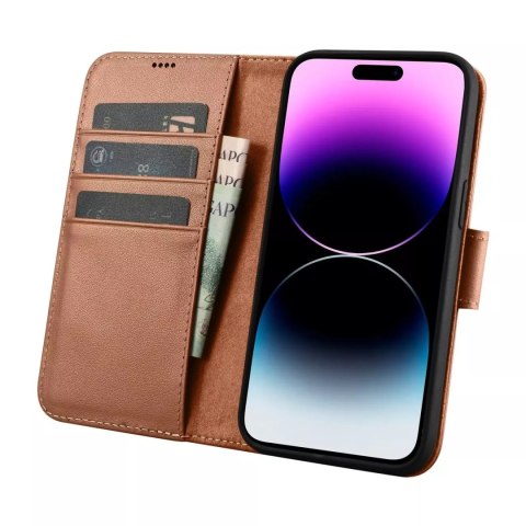 ICarer Etui na telefon iCarer Wallet Case 2in1 do iPhone 14 Pro Max skórzany pokrowiec z klapką Anti-RFID brązowy ICarer Etui na telefon iCarer Wallet Case 2in1 do iPhone 14 Pro Max skórzany pokrowiec z klapką Anti-RFID brązowy