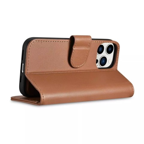 ICarer Etui na telefon iCarer Wallet Case 2in1 do iPhone 14 Pro Max skórzany pokrowiec z klapką Anti-RFID brązowy ICarer Etui na telefon iCarer Wallet Case 2in1 do iPhone 14 Pro Max skórzany pokrowiec z klapką Anti-RFID brązowy