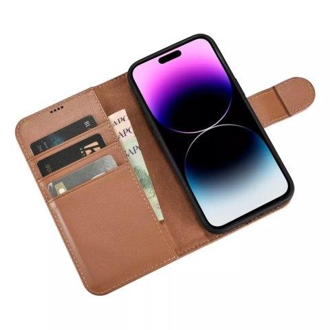 ICarer Etui na telefon iCarer Wallet Case 2in1 do iPhone 14 Pro Max skórzany pokrowiec z klapką Anti-RFID brązowy ICarer Etui na telefon iCarer Wallet Case 2in1 do iPhone 14 Pro Max skórzany pokrowiec z klapką Anti-RFID brązowy
