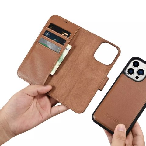 ICarer Etui na telefon iCarer Wallet Case 2in1 do iPhone 14 Pro Max skórzany pokrowiec z klapką Anti-RFID brązowy ICarer Etui na telefon iCarer Wallet Case 2in1 do iPhone 14 Pro Max skórzany pokrowiec z klapką Anti-RFID brązowy