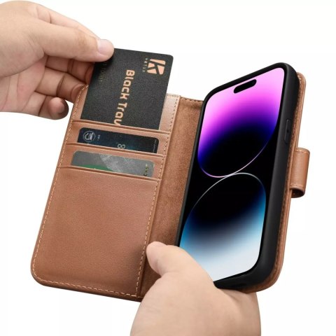 ICarer Etui na telefon iCarer Wallet Case 2in1 do iPhone 14 Pro Max skórzany pokrowiec z klapką Anti-RFID brązowy ICarer Etui na telefon iCarer Wallet Case 2in1 do iPhone 14 Pro Max skórzany pokrowiec z klapką Anti-RFID brązowy