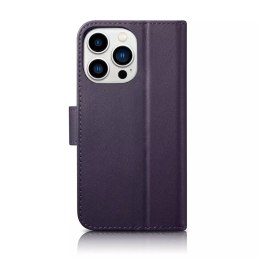 ICarer Etui na telefon iCarer Wallet Case 2in1 do iPhone 14 Pro Max skórzany pokrowiec z klapką Anti-RFID ciemnofioletowy