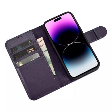 ICarer Etui na telefon iCarer Wallet Case 2in1 do iPhone 14 Pro Max skórzany pokrowiec z klapką Anti-RFID ciemnofioletowy ICarer Etui na telefon iCarer Wallet Case 2in1 do iPhone 14 Pro Max skórzany pokrowiec z klapką Anti-RFID ciemnofioletowy
