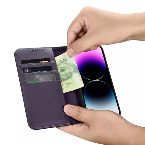 ICarer Etui na telefon iCarer Wallet Case 2in1 do iPhone 14 Pro Max skórzany pokrowiec z klapką Anti-RFID ciemnofioletowy ICarer Etui na telefon iCarer Wallet Case 2in1 do iPhone 14 Pro Max skórzany pokrowiec z klapką Anti-RFID ciemnofioletowy