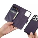 ICarer Etui na telefon iCarer Wallet Case 2in1 do iPhone 14 Pro Max skórzany pokrowiec z klapką Anti-RFID ciemnofioletowy