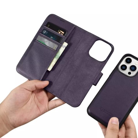 ICarer Etui na telefon iCarer Wallet Case 2in1 do iPhone 14 Pro Max skórzany pokrowiec z klapką Anti-RFID ciemnofioletowy ICarer Etui na telefon iCarer Wallet Case 2in1 do iPhone 14 Pro Max skórzany pokrowiec z klapką Anti-RFID ciemnofioletowy