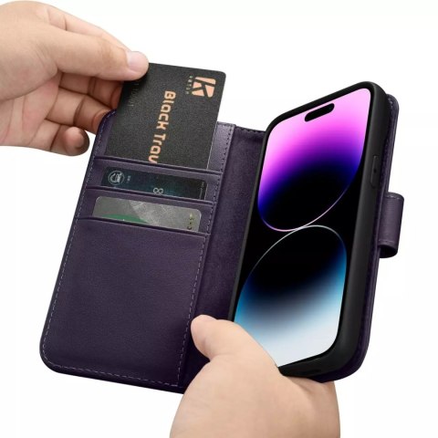 ICarer Etui na telefon iCarer Wallet Case 2in1 do iPhone 14 Pro Max skórzany pokrowiec z klapką Anti-RFID ciemnofioletowy ICarer Etui na telefon iCarer Wallet Case 2in1 do iPhone 14 Pro Max skórzany pokrowiec z klapką Anti-RFID ciemnofioletowy