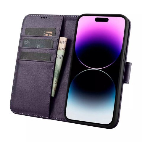 ICarer Etui na telefon iCarer Wallet Case 2in1 do iPhone 14 Pro Max skórzany pokrowiec z klapką Anti-RFID ciemnofioletowy ICarer Etui na telefon iCarer Wallet Case 2in1 do iPhone 14 Pro Max skórzany pokrowiec z klapką Anti-RFID ciemnofioletowy