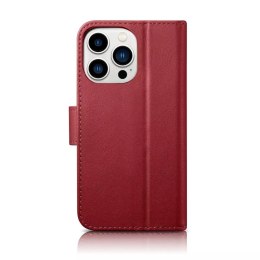 ICarer Etui na telefon iCarer Wallet Case 2in1 do iPhone 14 Pro Max skórzany pokrowiec z klapką Anti-RFID czerwony