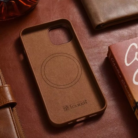ICarer ICarer Case Leather pokrowiec etui z naturalnej skóry do iPhone 14 Plus brązowy (kompatybilne z MagSafe) ICarer ICarer Case Leather pokrowiec etui z naturalnej skóry do iPhone 14 Plus brązowy (kompatybilne z MagSafe)