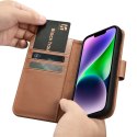 ICarer ICarer Wallet Case 2in1 etui iPhone 14 Plus skórzany pokrowiec z klapką Anti-RFID brązowy (WMI14220727-BN)