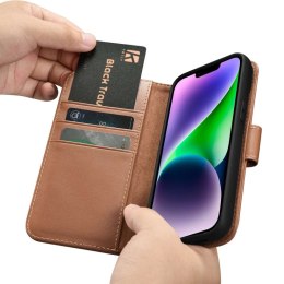 ICarer ICarer Wallet Case 2in1 etui iPhone 14 Plus skórzany pokrowiec z klapką Anti-RFID brązowy (WMI14220727-BN)