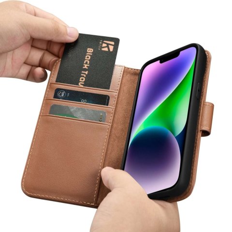 ICarer ICarer Wallet Case 2in1 etui iPhone 14 Plus skórzany pokrowiec z klapką Anti-RFID brązowy (WMI14220727-BN) ICarer ICarer Wallet Case 2in1 etui iPhone 14 Plus skórzany pokrowiec z klapką Anti-RFID brązowy (WMI14220727-BN)