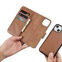 ICarer ICarer Wallet Case 2in1 etui iPhone 14 Plus skórzany pokrowiec z klapką Anti-RFID brązowy (WMI14220727-BN)