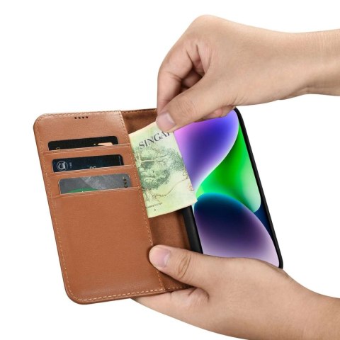 ICarer ICarer Wallet Case 2in1 etui iPhone 14 Plus skórzany pokrowiec z klapką Anti-RFID brązowy (WMI14220727-BN) ICarer ICarer Wallet Case 2in1 etui iPhone 14 Plus skórzany pokrowiec z klapką Anti-RFID brązowy (WMI14220727-BN)