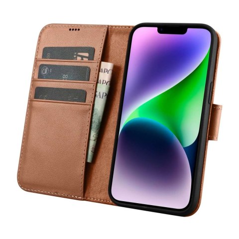 ICarer ICarer Wallet Case 2in1 etui iPhone 14 Plus skórzany pokrowiec z klapką Anti-RFID brązowy (WMI14220727-BN) ICarer ICarer Wallet Case 2in1 etui iPhone 14 Plus skórzany pokrowiec z klapką Anti-RFID brązowy (WMI14220727-BN)