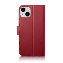 ICarer ICarer Wallet Case 2in1 etui iPhone 14 Plus skórzany pokrowiec z klapką Anti-RFID czerwony (WMI14220727-RD)