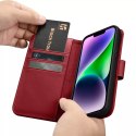 ICarer ICarer Wallet Case 2in1 etui iPhone 14 Plus skórzany pokrowiec z klapką Anti-RFID czerwony (WMI14220727-RD)