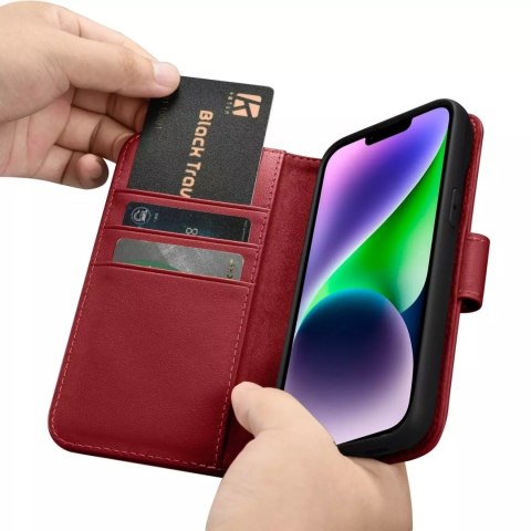 ICarer ICarer Wallet Case 2in1 etui iPhone 14 Plus skórzany pokrowiec z klapką Anti-RFID czerwony (WMI14220727-RD) ICarer ICarer Wallet Case 2in1 etui iPhone 14 Plus skórzany pokrowiec z klapką Anti-RFID czerwony (WMI14220727-RD)
