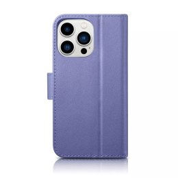 ICarer ICarer Wallet Case 2in1 etui iPhone 14 Pro Max skórzany pokrowiec z klapką Anti-RFID jasnofioletowy (WMI14220728-LP)