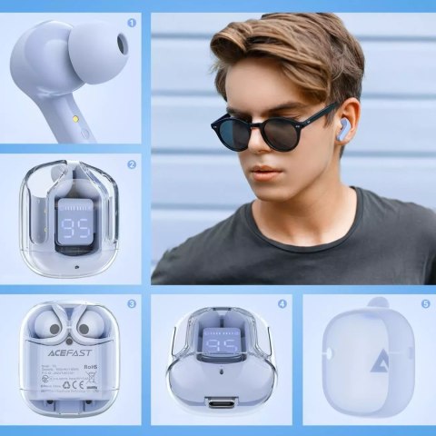 Acefast Słuchawki bezprzewodowe Acefast dokanałowe TWS Bluetooth jasnoniebieski (T6 ice blue) Acefast Słuchawki bezprzewodowe Acefast dokanałowe TWS Bluetooth jasnoniebieski (T6 ice blue)