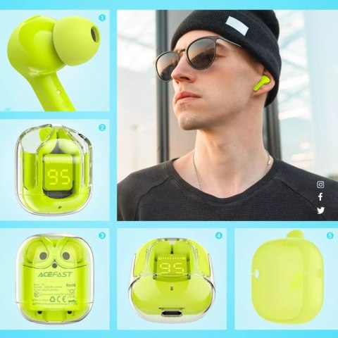 Acefast Słuchawki bezprzewodowe Acefast dokanałowe TWS Bluetooth zielony (T6 youth green) Acefast Słuchawki bezprzewodowe Acefast dokanałowe TWS Bluetooth zielony (T6 youth green)