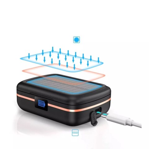 Choetech Słuchawki bezprzewodowe Choetech TWS wodoodporne z panelem słonecznym i wbudowanym powerbankiem 2500mAh czarny (BH-T05) Choetech Słuchawki bezprzewodowe Choetech TWS wodoodporne z panelem słonecznym i wbudowanym powerbankiem 2500mAh czarny (BH-T05)