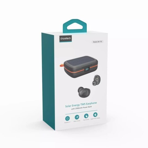 Choetech Słuchawki bezprzewodowe Choetech TWS wodoodporne z panelem słonecznym i wbudowanym powerbankiem 2500mAh czarny (BH-T05) Choetech Słuchawki bezprzewodowe Choetech TWS wodoodporne z panelem słonecznym i wbudowanym powerbankiem 2500mAh czarny (BH-T05)