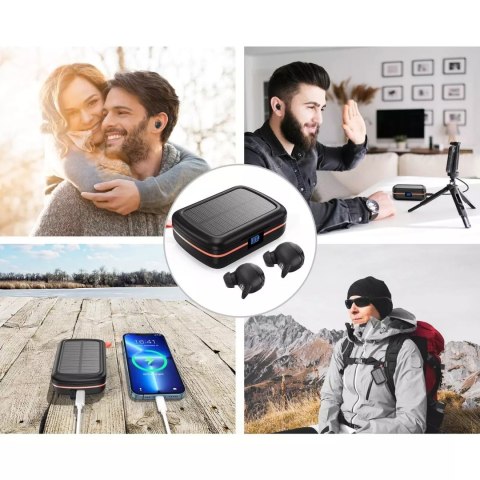 Choetech Słuchawki bezprzewodowe Choetech TWS wodoodporne z panelem słonecznym i wbudowanym powerbankiem 2500mAh czarny (BH-T05) Choetech Słuchawki bezprzewodowe Choetech TWS wodoodporne z panelem słonecznym i wbudowanym powerbankiem 2500mAh czarny (BH-T05)