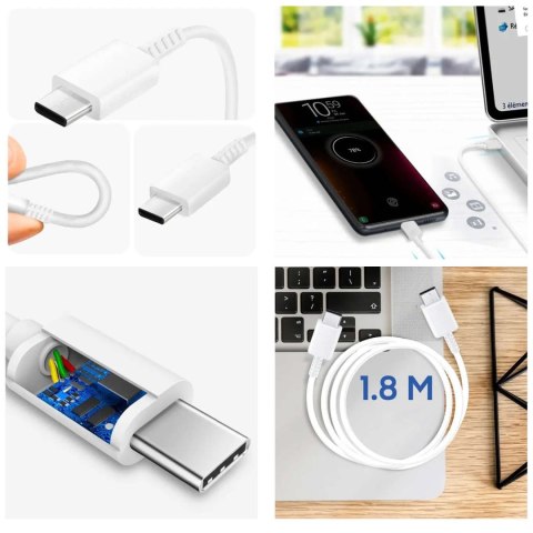 Samsung Oryginalny kabel Samsung USB-C do USB-C EP-DW767 do ładowania 1.8m 3A 25W / 45W Biały Samsung Oryginalny kabel Samsung USB-C do USB-C EP-DW767 do ładowania 1.8m 3A 25W / 45W Biały