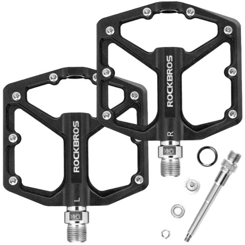 RockBros Pedały do roweru rowerowe platformowe RockBros K203-BK metalowe MTB komplet 2szt Czarne RockBros Pedały do roweru rowerowe platformowe RockBros K203-BK metalowe MTB komplet 2szt Czarne