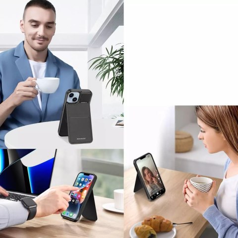 Dux Ducis Etui portfel z podstawką 3w1 do iPhone 15 MagSafe blokada RFID Dux Ducis Rafi Mag - czarne Dux Ducis Etui portfel z podstawką 3w1 do iPhone 15 MagSafe blokada RFID Dux Ducis Rafi Mag - czarne