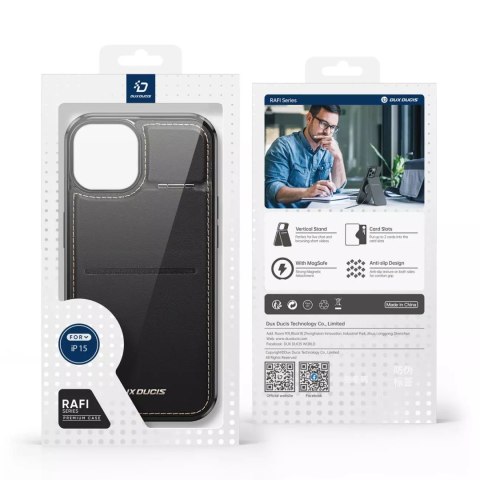 Dux Ducis Etui portfel z podstawką 3w1 do iPhone 15 MagSafe blokada RFID Dux Ducis Rafi Mag - czarne Dux Ducis Etui portfel z podstawką 3w1 do iPhone 15 MagSafe blokada RFID Dux Ducis Rafi Mag - czarne